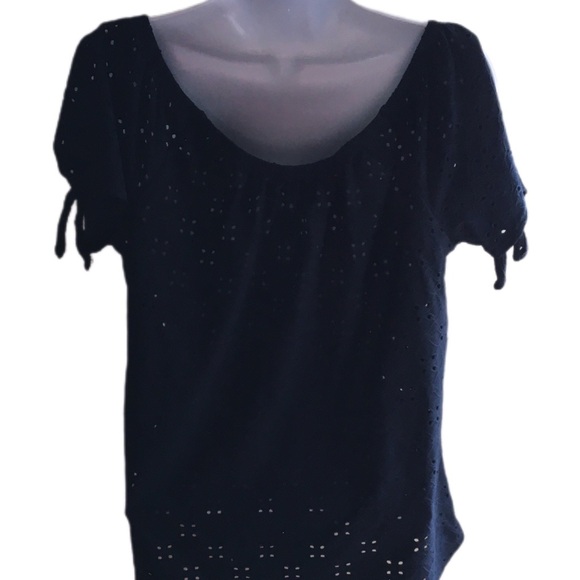 Eclipse Navy Eyelet Off-Shoulder Blouse - Picture 2 of 7